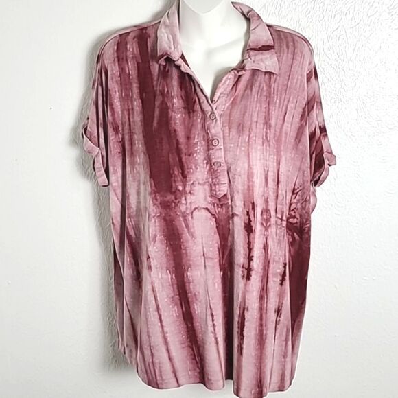 Rae Mode Pink & Maroon Tie-dye Pullover Top, Short Sleeves, Size Medium - Picture 1 of 9